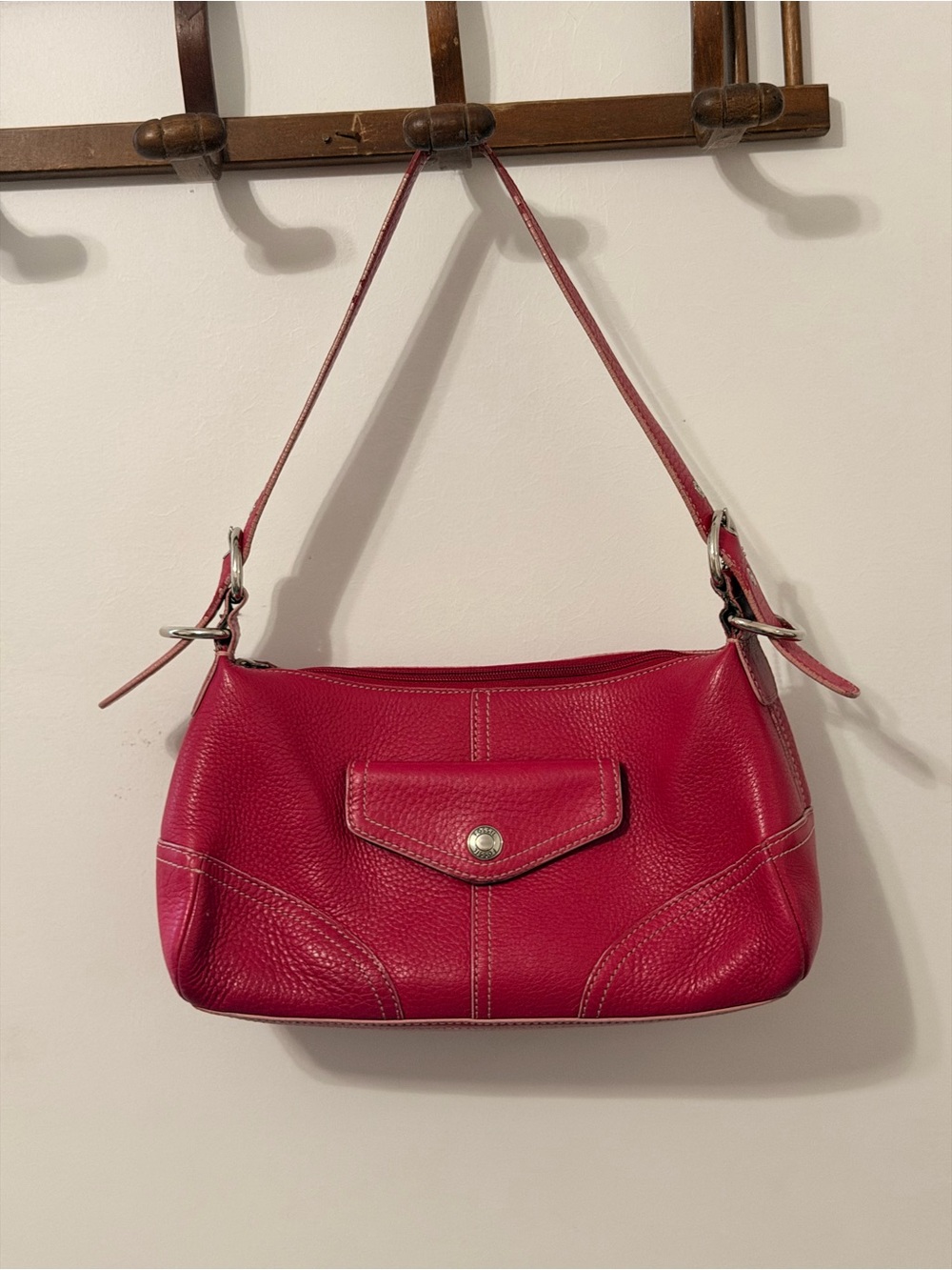 Vintage Fossil Hot Pink Pebbled Leather Shoulder Bag
